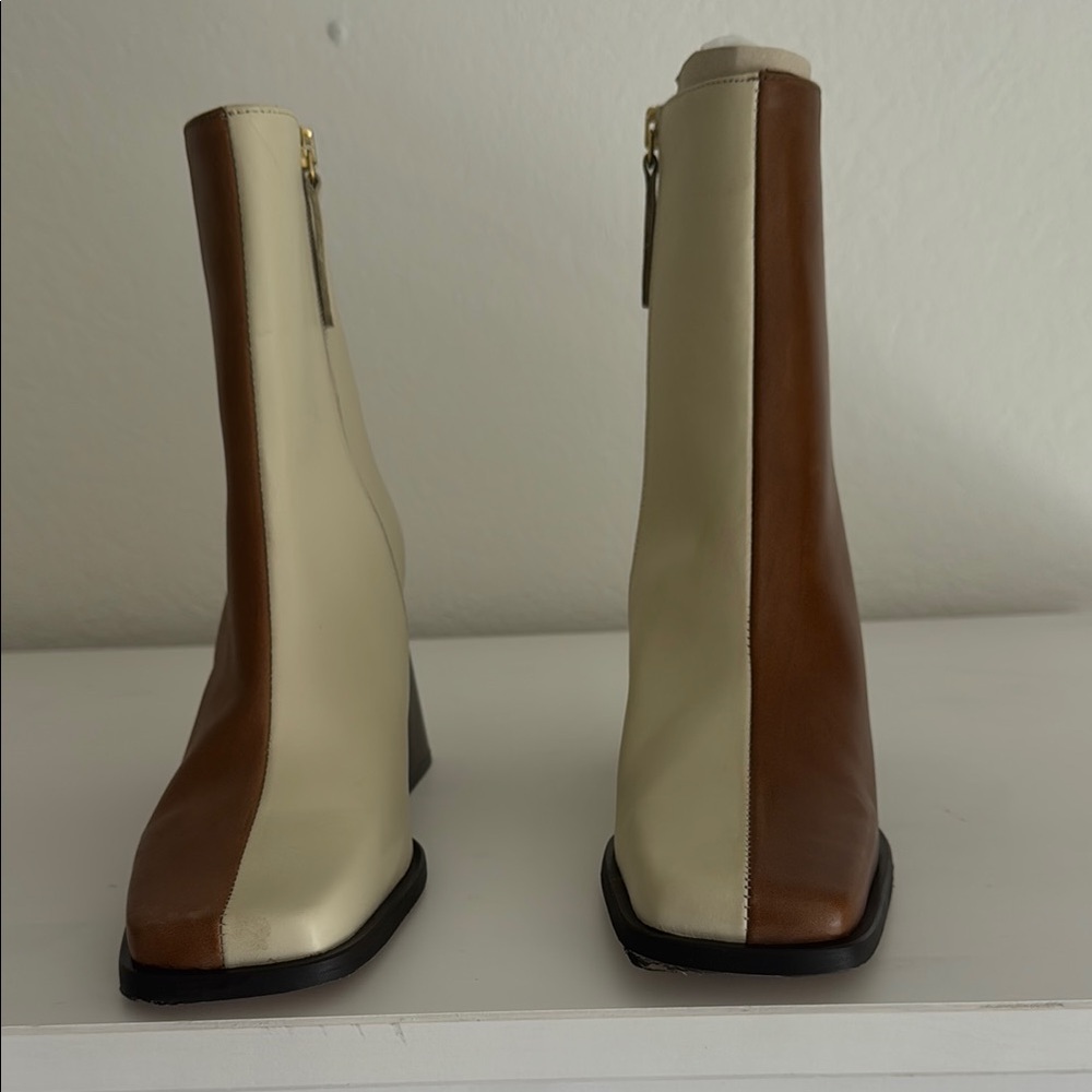 Two-Tone Brown and Cream Women's Ankle Boots